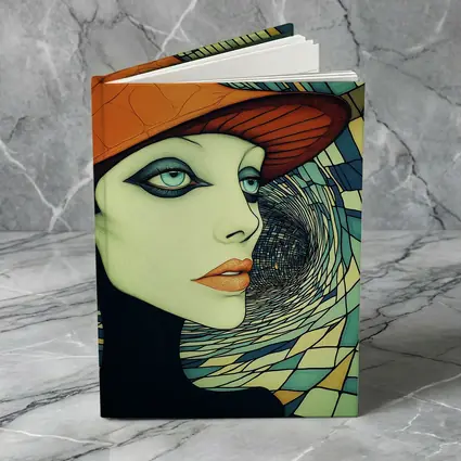 Art Deco Woman Orange Hat Swirl Background