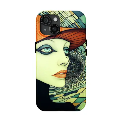 Art Deco Woman Orange Hat Swirl Background