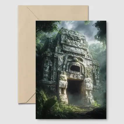 Ancient Mayan Temple Entrance Dense Jungle