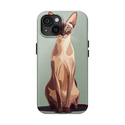 Tonkinese Cat Illustration Sage Green Background