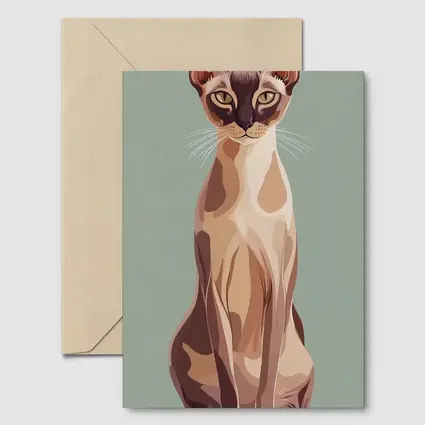 Tonkinese Cat Illustration Sage Green Background