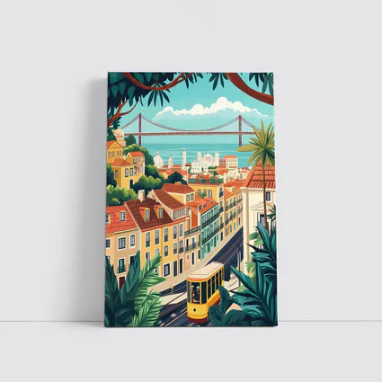 Lisbon City Tram Illustration Travel Art