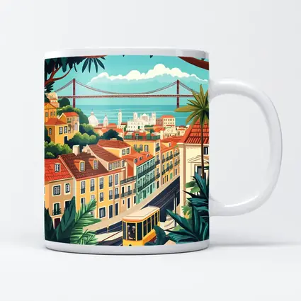 Lisbon City Tram Illustration Travel Art
