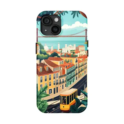 Lisbon City Tram Illustration Travel Art