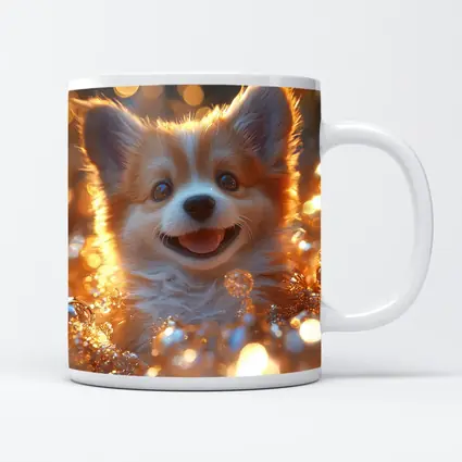 Happy Corgi Puppy Golden Bokeh Lights