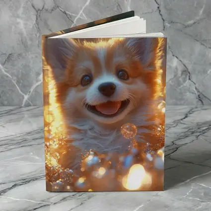 Happy Corgi Puppy Golden Bokeh Lights