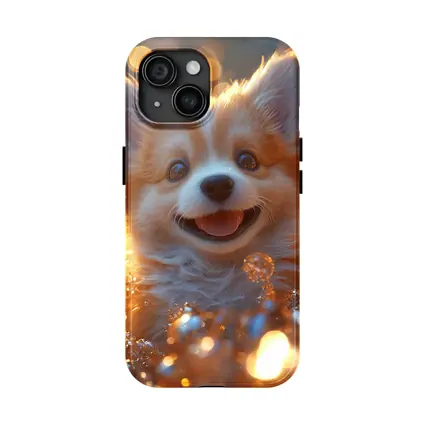 Happy Corgi Puppy Golden Bokeh Lights