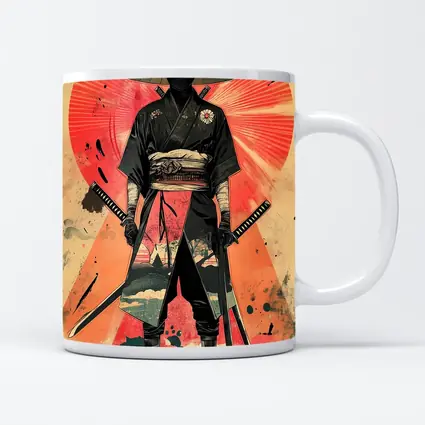 Masked Samurai Warrior Dual Swords Red Background