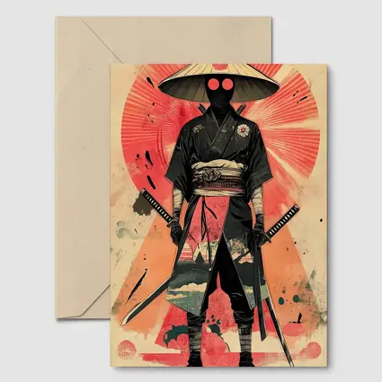 Masked Samurai Warrior Dual Swords Red Background