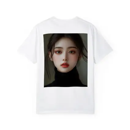 Asian Woman Portrait Dark Turtleneck Neutral Background