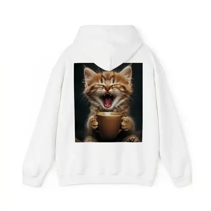 Funny Kitten Holding Coffee Cup Dark Background