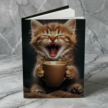 Funny Kitten Holding Coffee Cup Dark Background