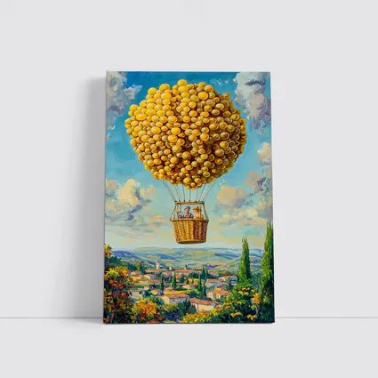Lemon Hot Air Balloon Over Tuscan Village