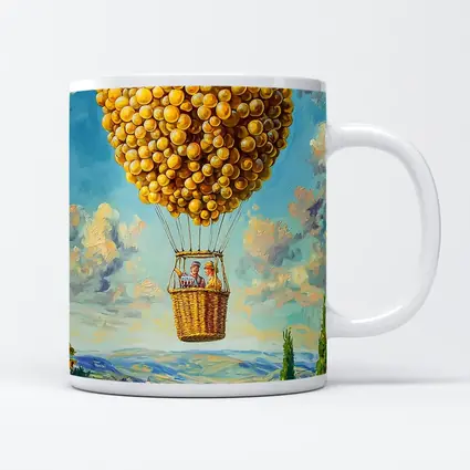 Lemon Hot Air Balloon Over Tuscan Village