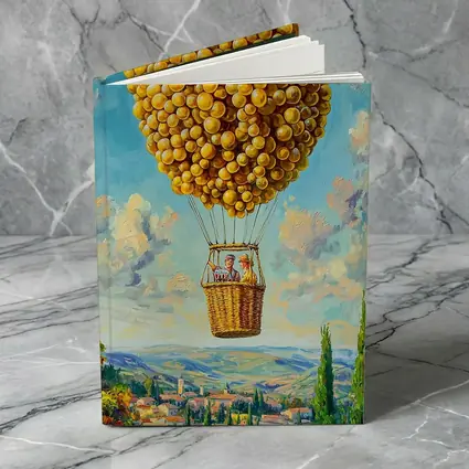 Lemon Hot Air Balloon Over Tuscan Village