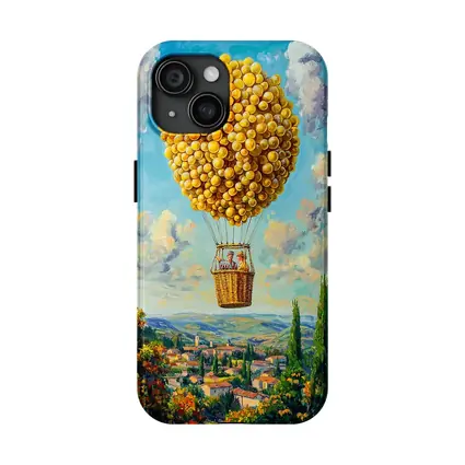 Lemon Hot Air Balloon Over Tuscan Village
