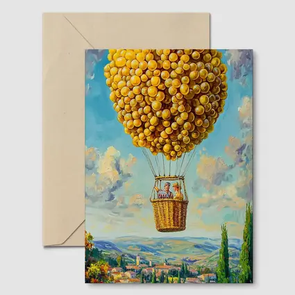 Lemon Hot Air Balloon Over Tuscan Village