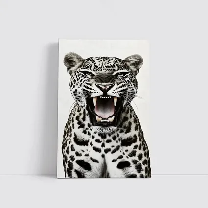Roaring Leopard Close Up White Background