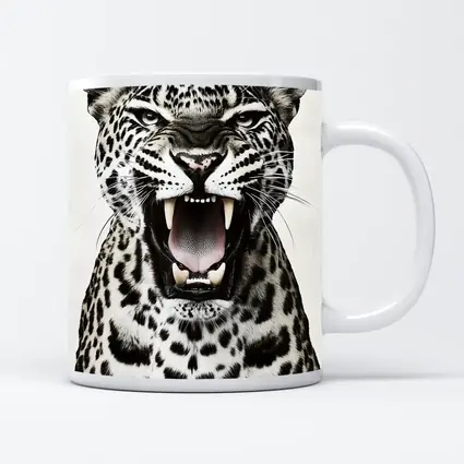 Roaring Leopard Close Up White Background