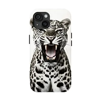 Roaring Leopard Close Up White Background
