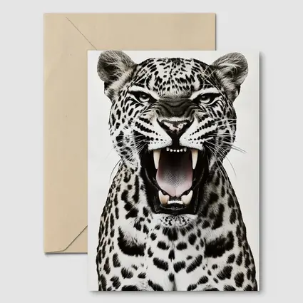 Roaring Leopard Close Up White Background