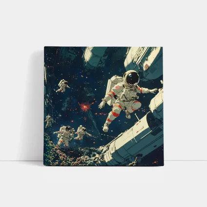 Astronauts Floating In Deep Space Retro Art