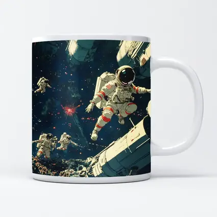 Astronauts Floating In Deep Space Retro Art