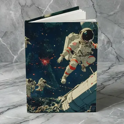 Astronauts Floating In Deep Space Retro Art