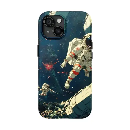 Astronauts Floating In Deep Space Retro Art