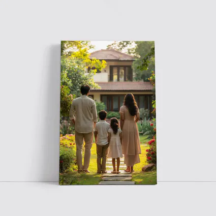 Family Standing Together Before Garden House