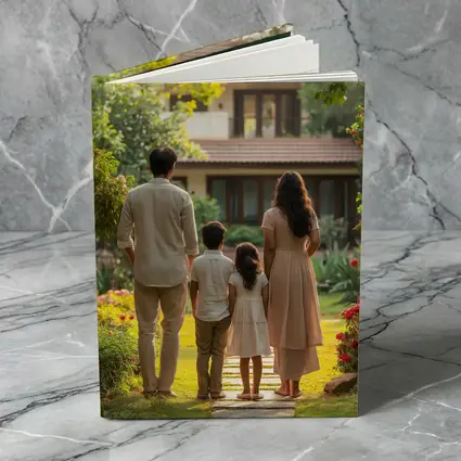 Family Standing Together Before Garden House