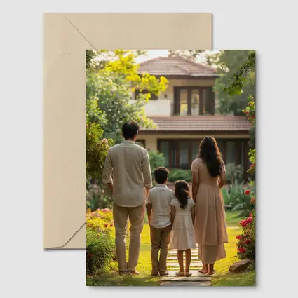 Family Standing Together Before Garden House