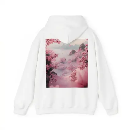 Cherry Blossoms Misty Mountain Valley Landscape