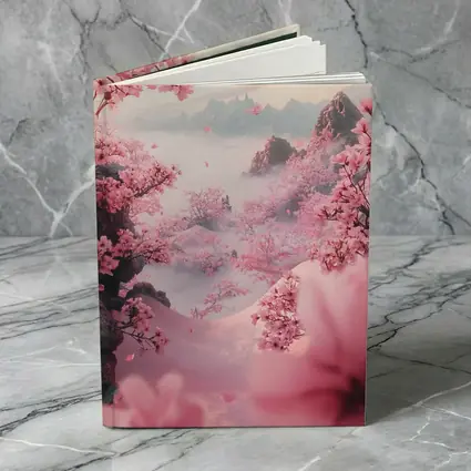 Cherry Blossoms Misty Mountain Valley Landscape