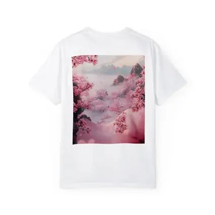 Cherry Blossoms Misty Mountain Valley Landscape
