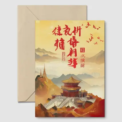 Chinese Temple Mountain Landscape Traditional Art