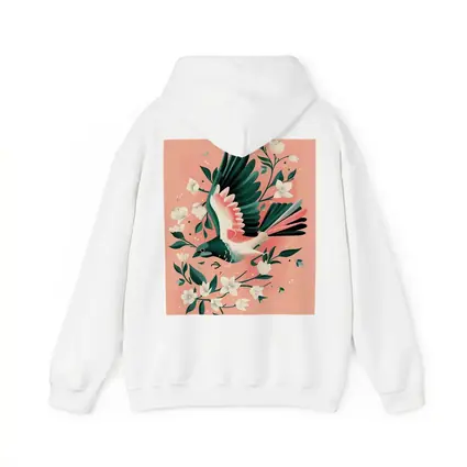 Flying Bird White Flowers Pink Background