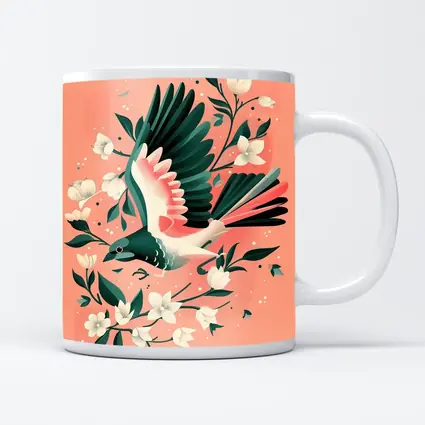 Flying Bird White Flowers Pink Background