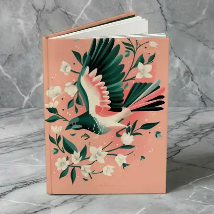 Flying Bird White Flowers Pink Background