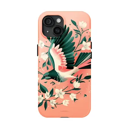 Flying Bird White Flowers Pink Background