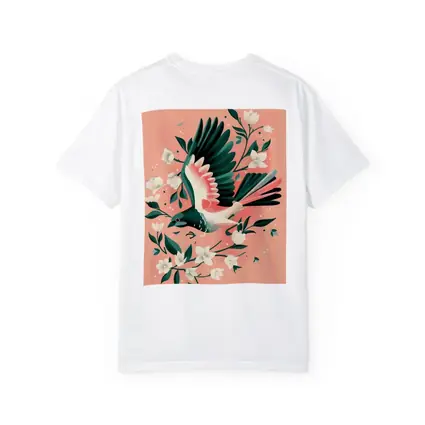 Flying Bird White Flowers Pink Background