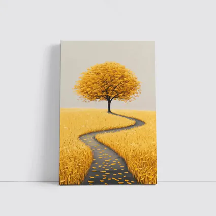 Golden Tree Winding Path Yellow Field
