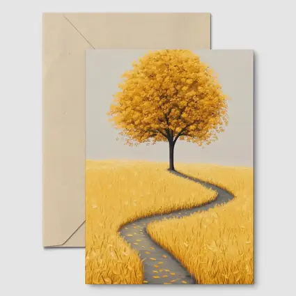 Golden Tree Winding Path Yellow Field