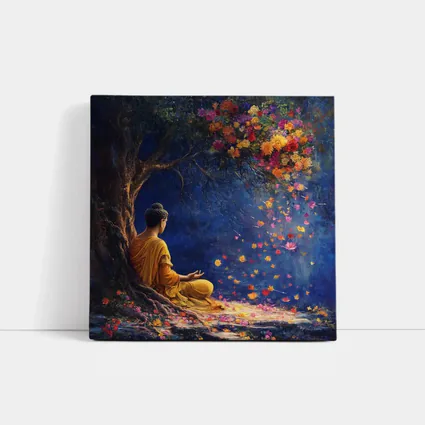 Buddha Meditating Under Flowering Tree Painting