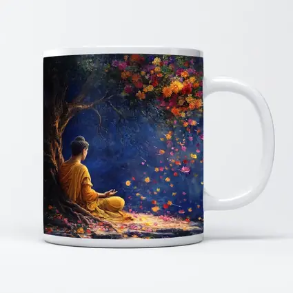 Buddha Meditating Under Flowering Tree Painting