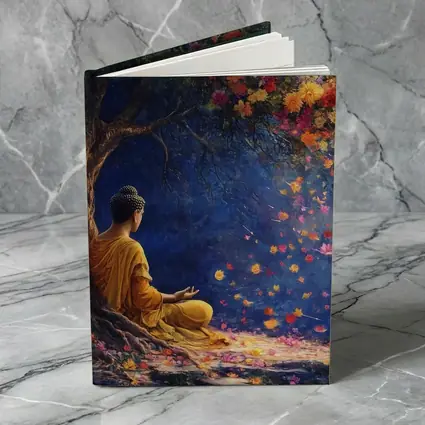 Buddha Meditating Under Flowering Tree Painting