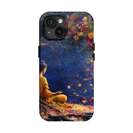 Buddha Meditating Under Flowering Tree Painting