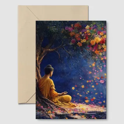 Buddha Meditating Under Flowering Tree Painting