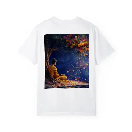 Buddha Meditating Under Flowering Tree Painting