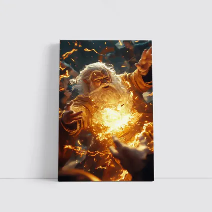 Ancient Wizard Casting Golden Fire Magic